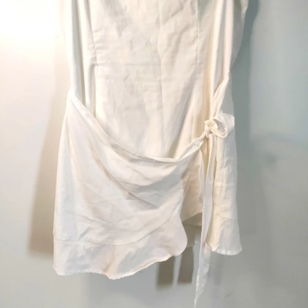 Strapless LINEN‎ Faux Wrap Side Tie Ivory Sexy Party Resort Wedding Y2K Dress 12